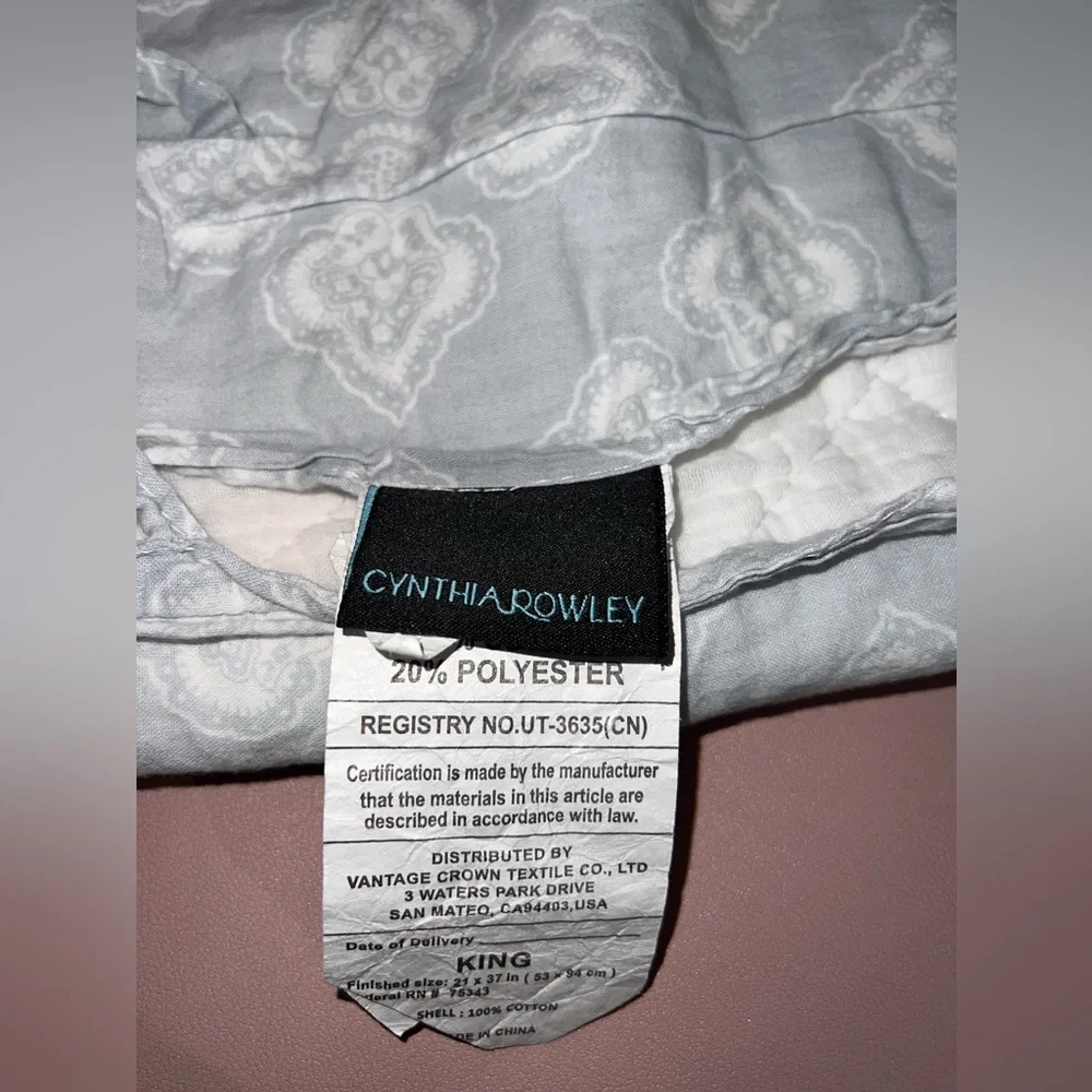 Beautiful Design King Size Pillow Cover Case Cynthia Rowley ~ Sham Quilted 21x37